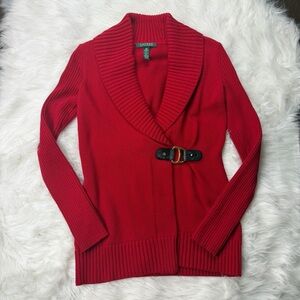 Ralph Lauren Red Cardigan with Buckle Accent